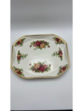 Royal Albert Old Country Roses Bone China Octagonal Serving Platter With Gold Tr